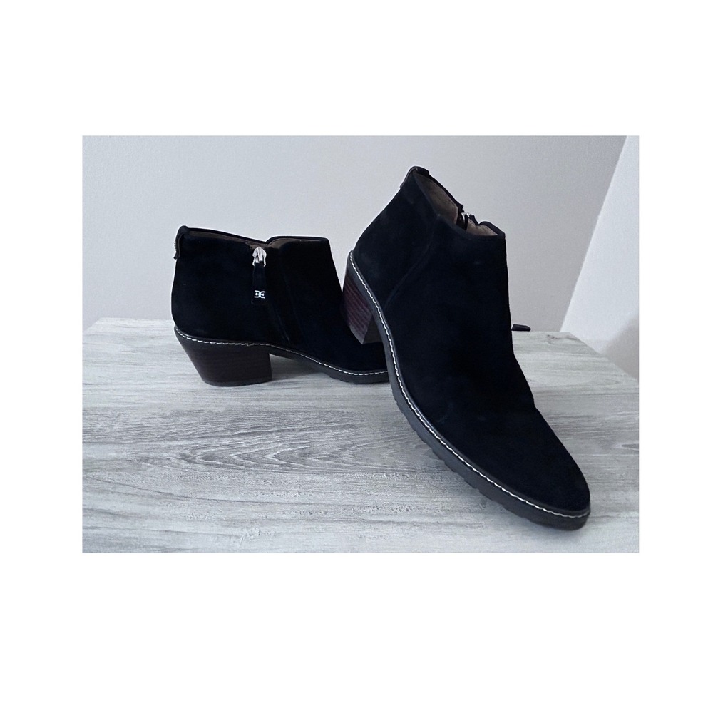 Sam Edelman Pryce Ankle Boot Suede 8.5 Black Excellent Minimalist Chic